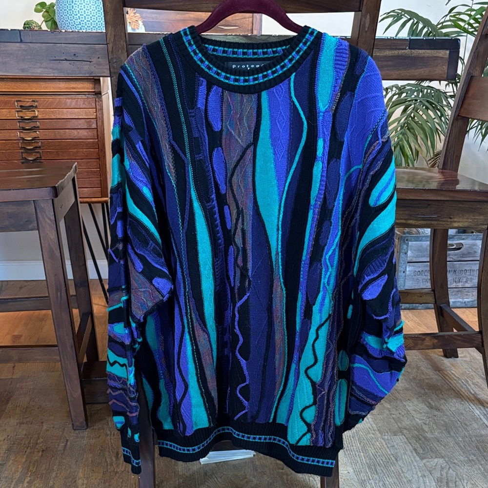 Protegé Collection colorful textured coogi style sweater size XXL